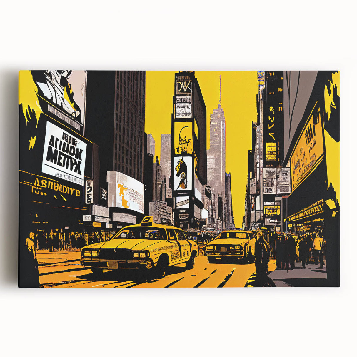 Black and white stretched canvas of Times Square, ideal for kitchen wall art.