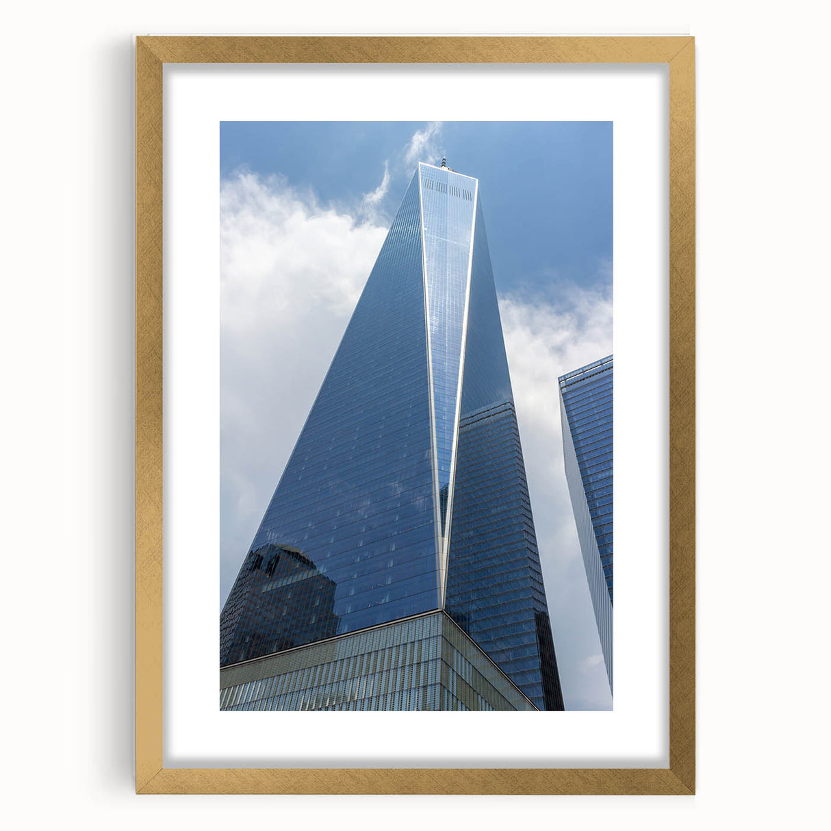 Extra large abstract art print of NYC skyline in textured gold frame, ideal for living room decor.