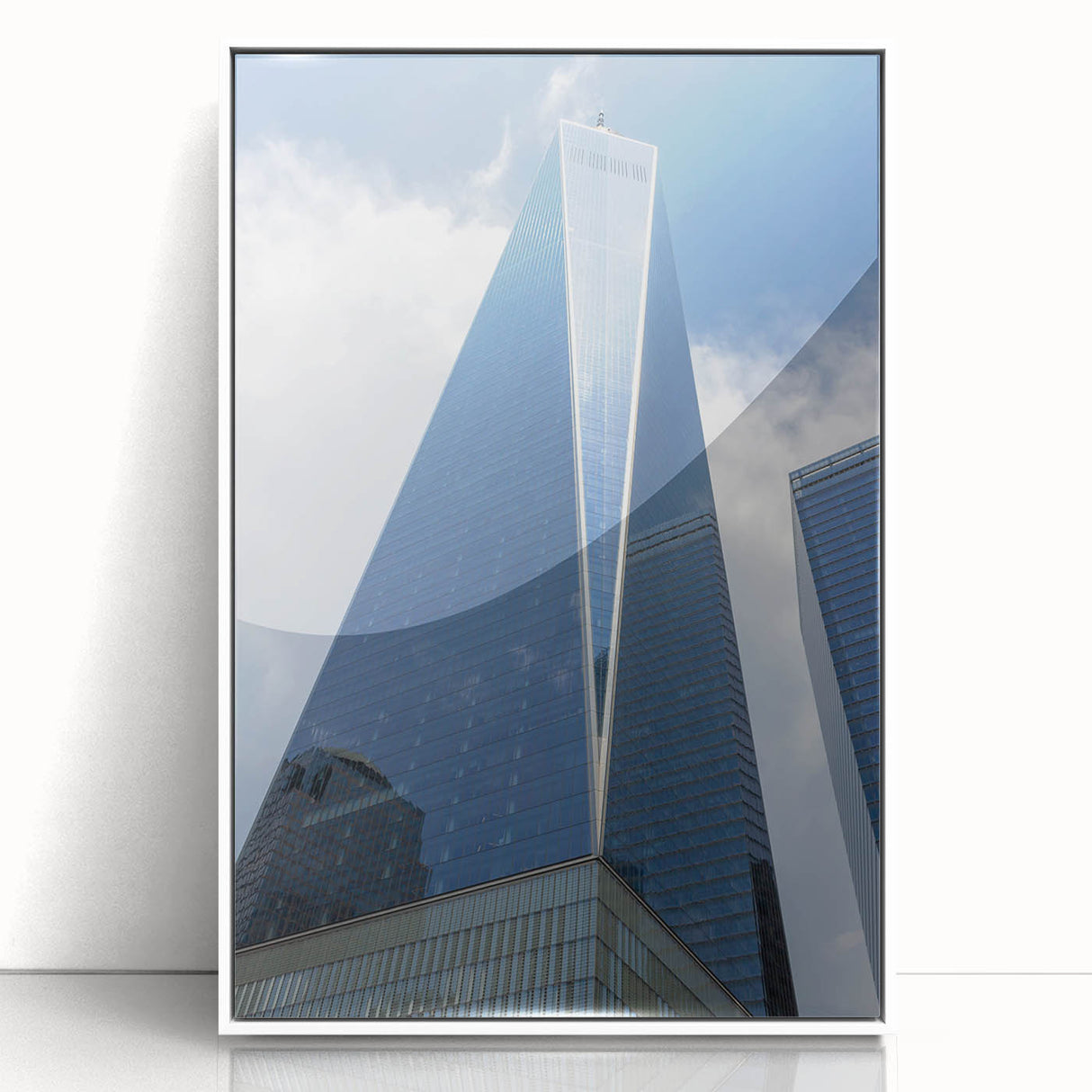 Acrylic print of the New York City skyline featuring the Trade Center, in black and white, ideal for modern art wall decor.