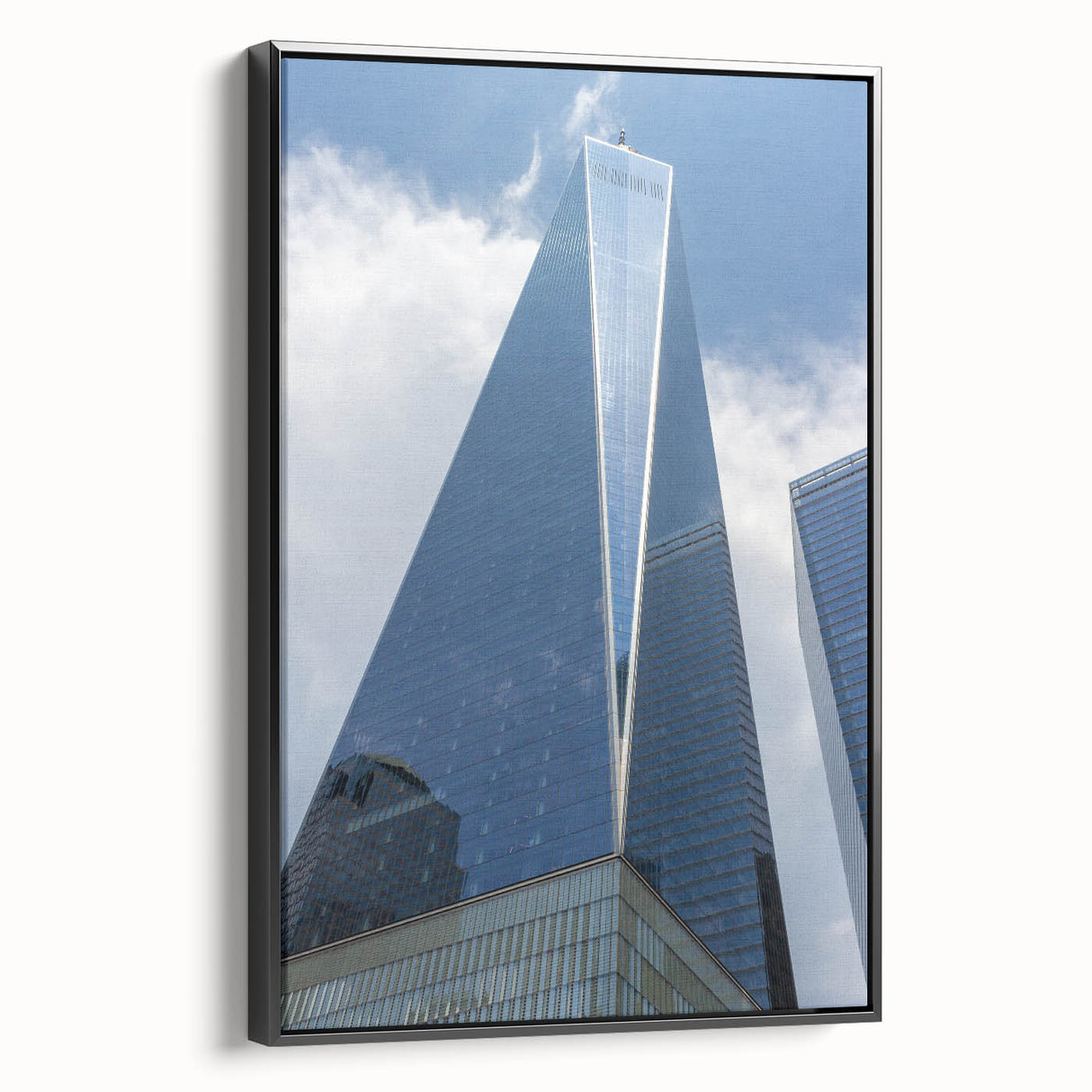 Black and white wall art of the NYC Trade Center on framed canvas, suitable for bedroom decor.