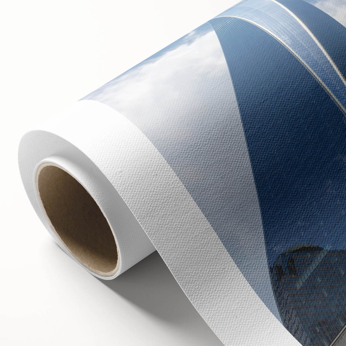 Art deco poster of NYC skyline with muted blue and gray tones on rolled canvas, ideal for nursery wall art.