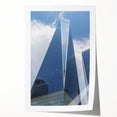 Extra large rolled print of NYC Trade Center with muted gray and blue tones, ideal for art wall dining room.