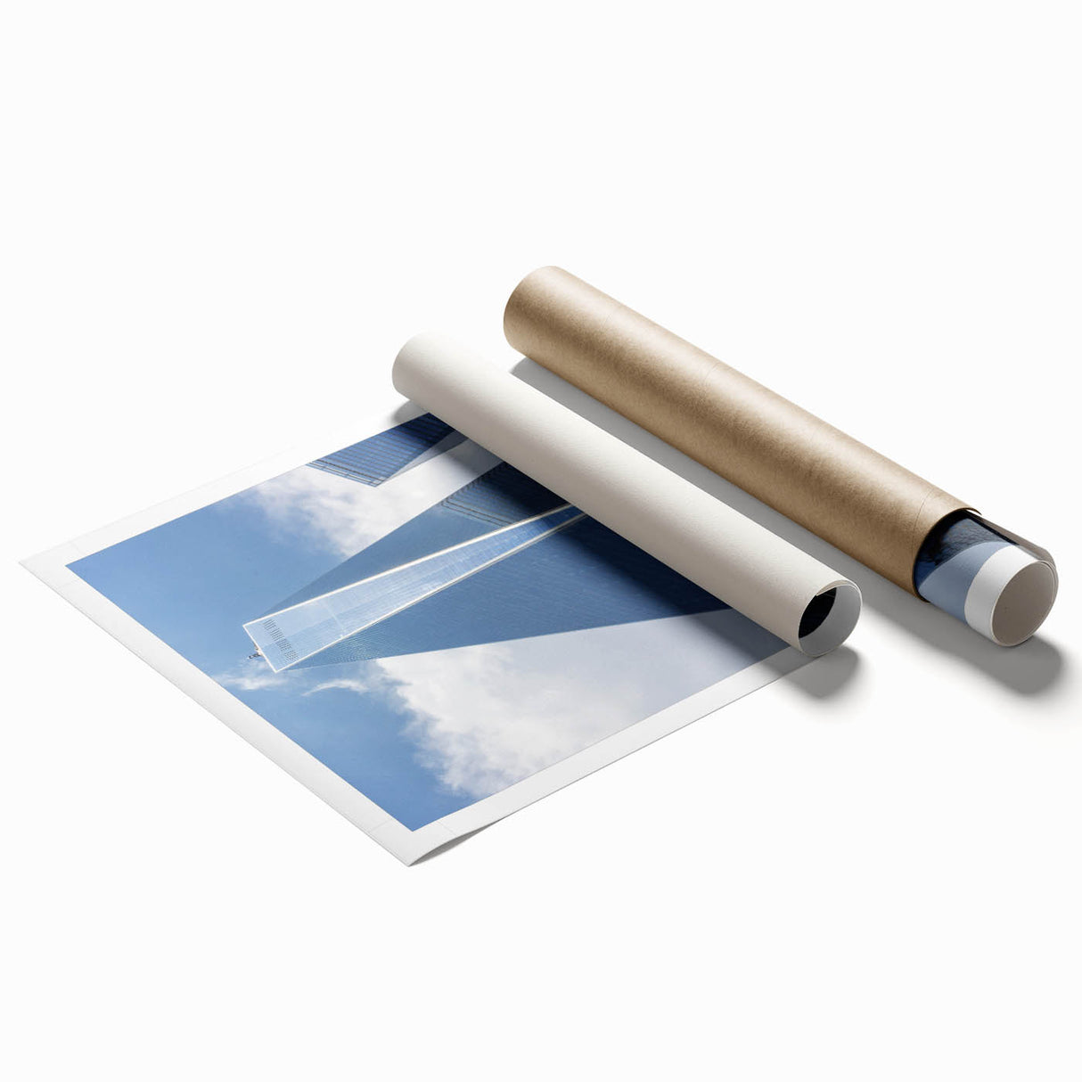 Extra large rolled canvas print of New York City's skyline in muted gray tones, ideal for classy bathroom wall art.