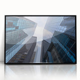 Large abstract wall art depicting the NYC Wall Street scene in muted gray and black tones, framed acrylic.