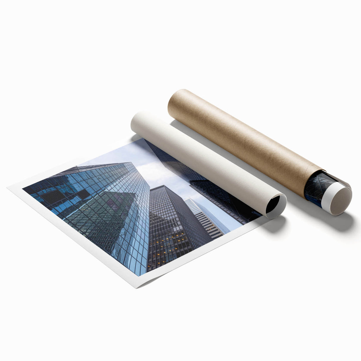 Rolled print of New York City's Wall Street scene in muted colors, ideal for classy bathroom wall art.