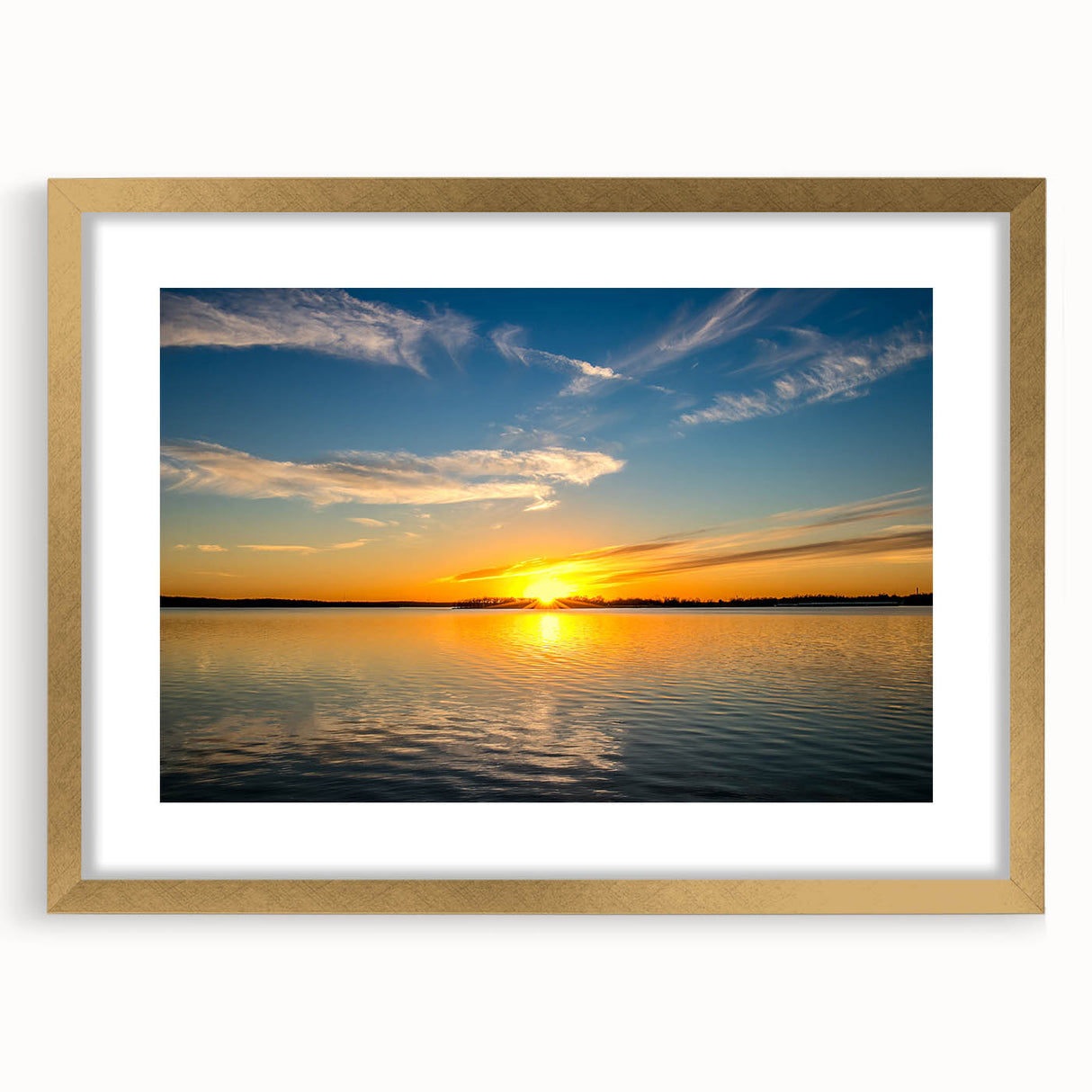 Extra large abstract art print of textured Oklahoma scenery in muted earth tones, framed in gold.