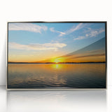 Mid-century modernist art depicting the Oklahoma skyline in muted earth tones, framed acrylic, ideal for nursery wall decor.