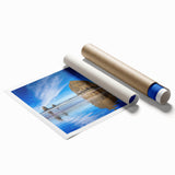 Rolled print of Cannon Beach, Oregon, in muted gray and blue tones, ideal for classy bathroom wall art.