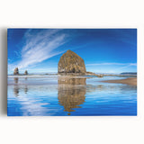 Black and white photo of Cannon Beach, Oregon, on stretched canvas, ideal for kitchen wall art.
