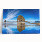 Black and white photo of Cannon Beach, Oregon on stretched canvas, ideal for kitchen wall art or bedroom ambiance.