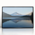 Large abstract wall art depicting Mount Hood in Oregon, featuring muted earth tones on a black framed acrylic.