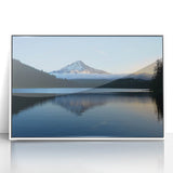 Modern art wall decor featuring Mount Hood, Oregon in muted green and blue tones on a framed acrylic.