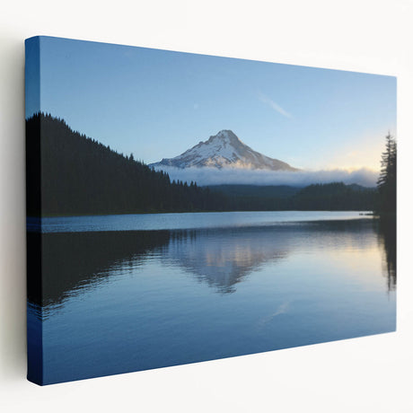 Side view of a stretched canvas depicting Mount Hood, Oregon in muted earth tones, suitable for kitchen wall art.