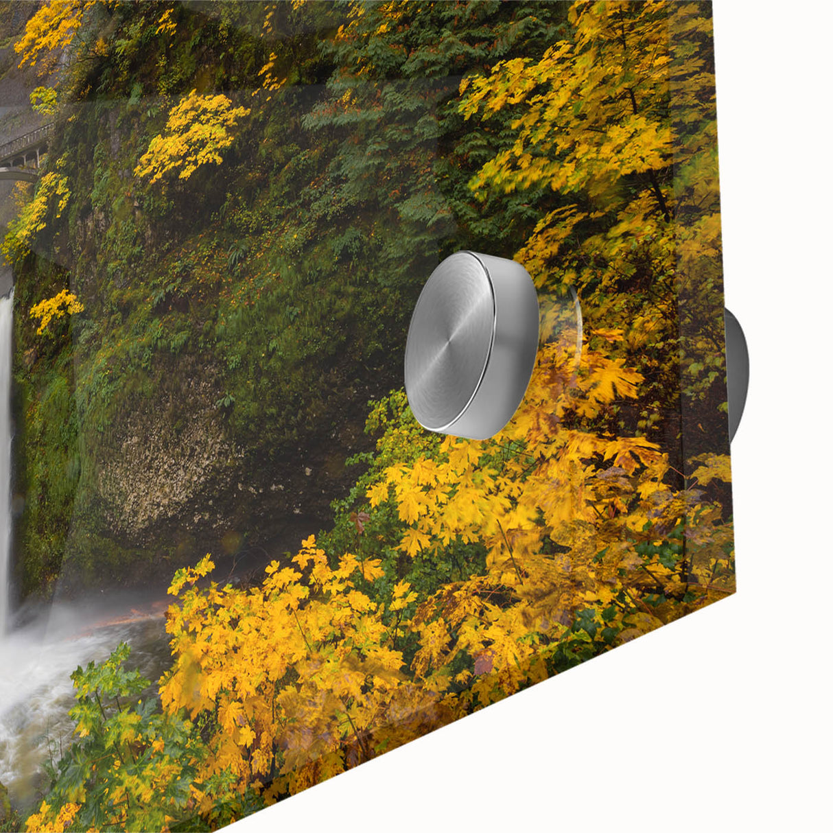 Acrylic print of Multnomah Falls in Oregon, featuring large abstract shapes and mid-century modernist style.