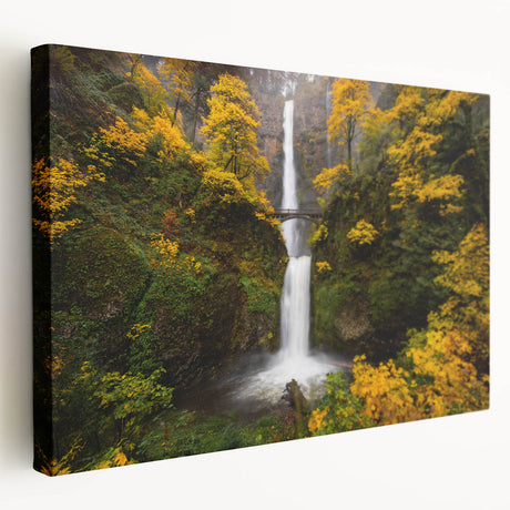 Multnomah Falls in Oregon depicted in a realistic style on a large stretched canvas, suitable for kitchen wall art.