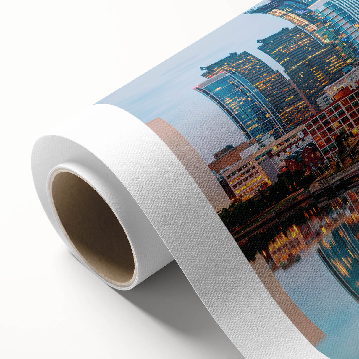 Art Deco poster of Philadelphia skyline in pastel shades on rolled canvas, ideal for nursery wall art.