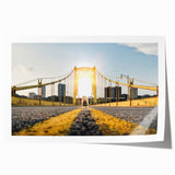 Panoramic view of Pittsburgh skyline in muted gray and blue tones on a rolled canvas, ideal for art wall dining room.