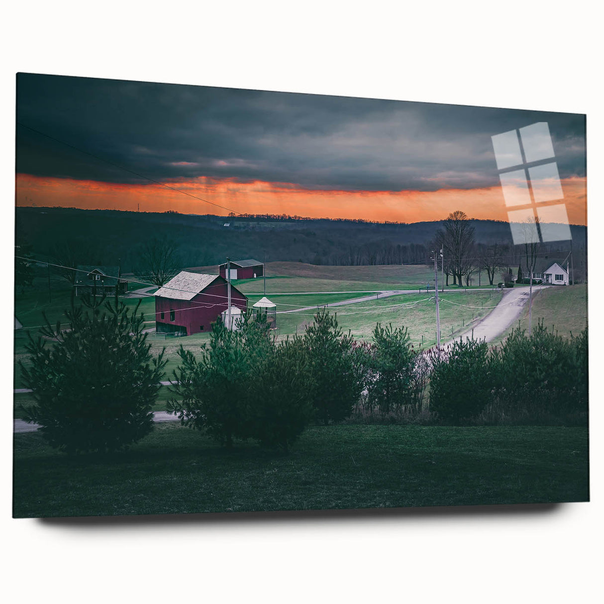 Large abstract wall art of Pennsylvania scenery in muted colors on acrylic glass, suitable for bedroom or dining room decor.