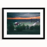 Extra large abstract art print featuring a colorful, textured depiction of a Pennsylvania landscape on a black framed canvas.