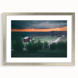 Textured art print of abstract Pennsylvania scenery in silver frame, suited for bedroom decor.