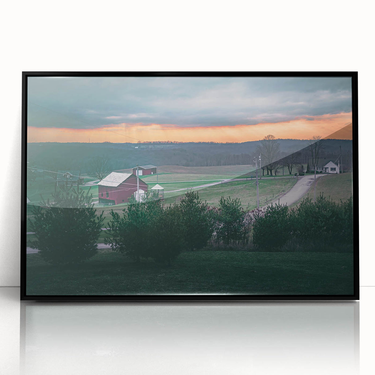 Large abstract wall art depicting a Pennsylvania scenery in muted earth tones on a framed acrylic panel.