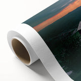 Art deco style poster of Pennsylvania scenery on rolled canvas, featuring muted earth tones, ideal for nursery wall art.