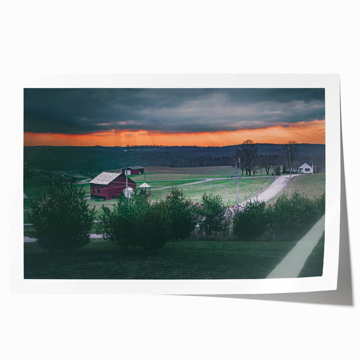 Rolled print of Pennsylvania scenery with soft floral designs in muted earth tones.