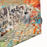 Large abstract wall art of Phoenix Valley in muted orange and brown tones on acrylic glass, ideal for dining room ambiance.