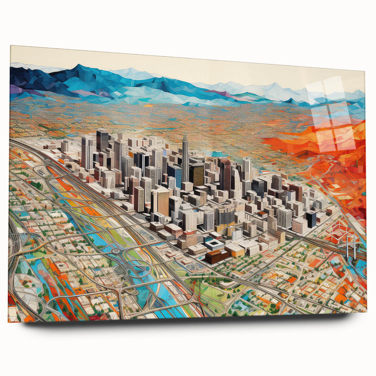 Large abstract wall art of Phoenix valley in muted earth tones on acrylic glass, ideal for bedroom or dining room decor.