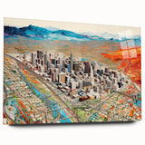 Large abstract wall art of Phoenix valley in muted earth tones on acrylic glass, ideal for bedroom or dining room decor.