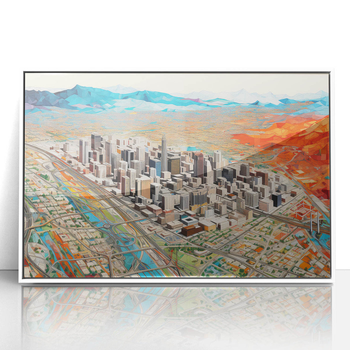 Art deco style poster of Phoenix Valley in muted pastel shades, framed acrylic, ideal for modern art wall decor.