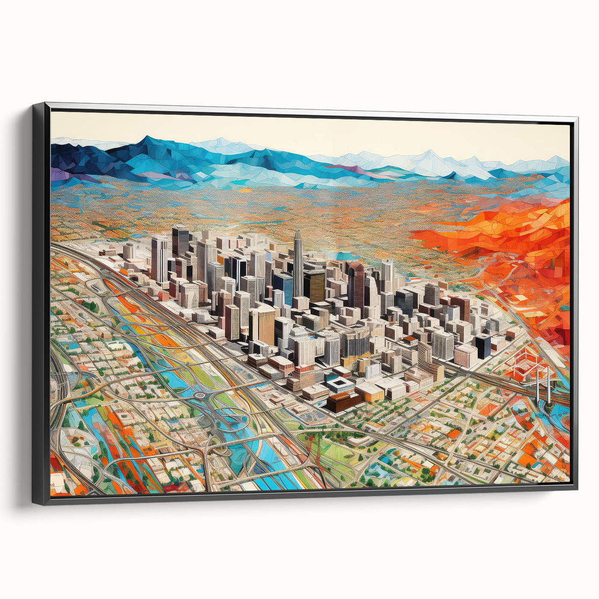 Black and white framed canvas of Phoenix valley landscape in vintage poster style, ideal for bedroom decor.