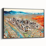 Black and white framed canvas of Phoenix valley landscape in vintage poster style, ideal for bedroom decor.