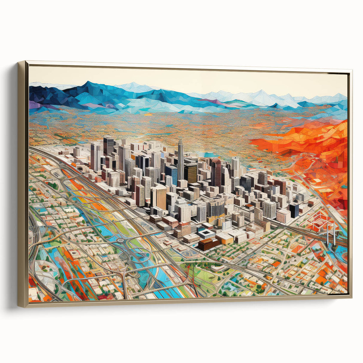 Framed canvas featuring a vintage-style landscape painting of Phoenix Valley in gold and black tones.
