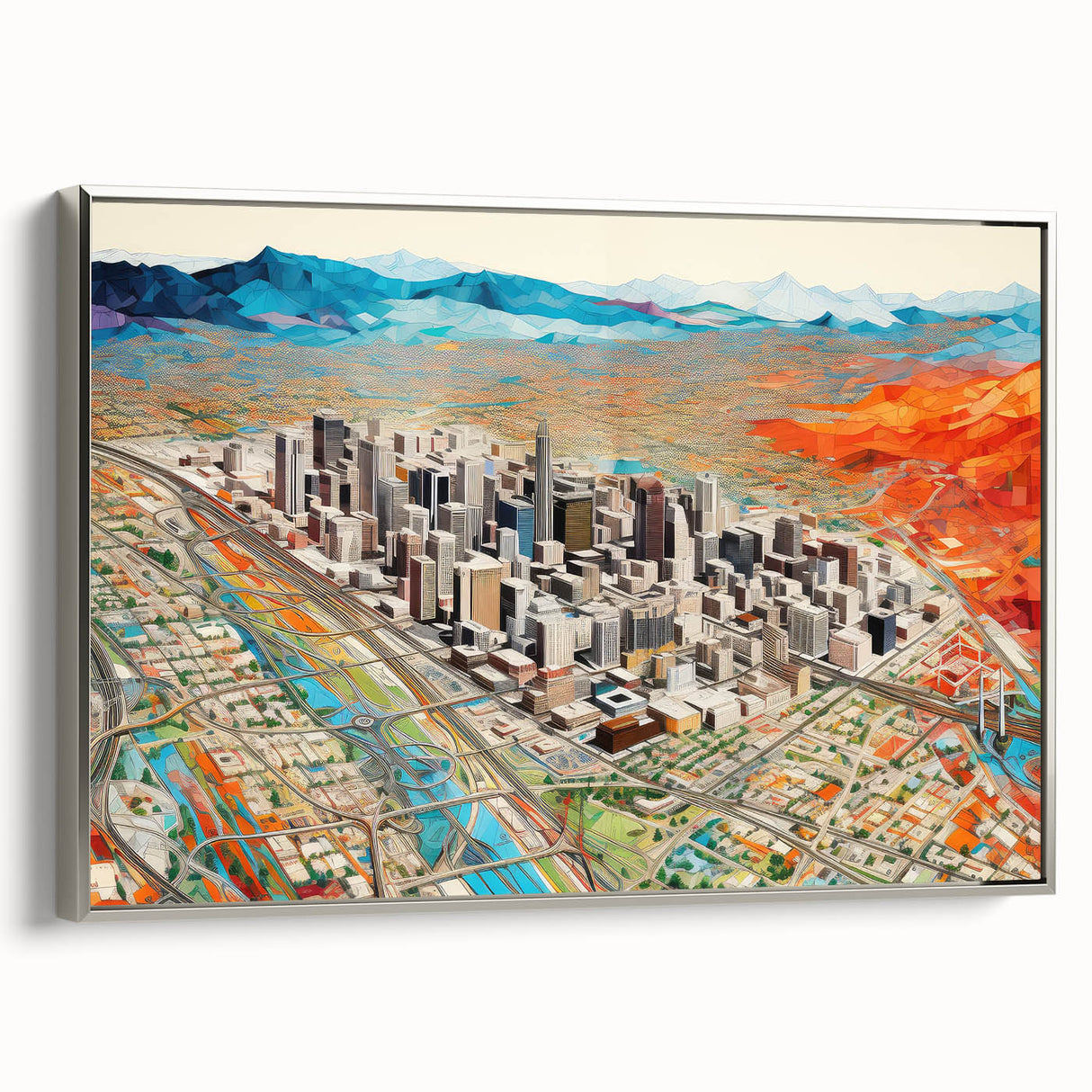 Framed canvas of a vintage-style Phoenix valley landscape in muted earth tones, suitable for office or living room decor.