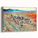Framed canvas of a vintage-style Phoenix valley landscape in muted earth tones, suitable for office or living room decor.