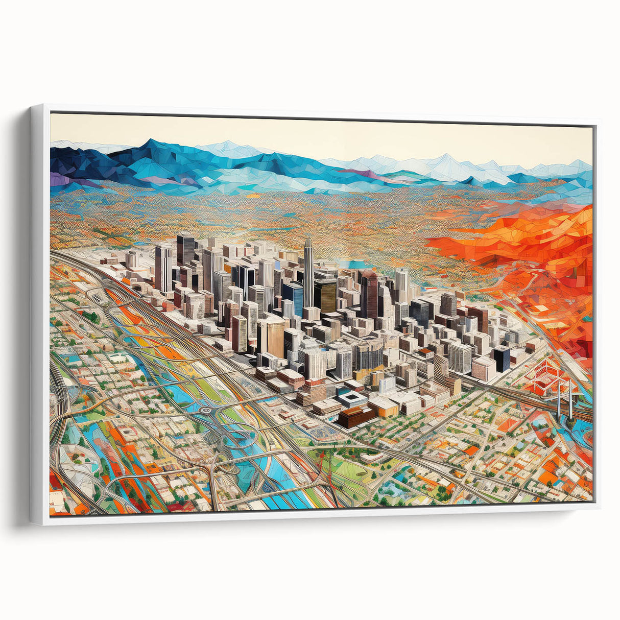 Vintage poster art of Phoenix Valley in colorful hues on a large framed canvas, ideal for living room decor.