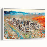 Vintage poster art of Phoenix Valley in colorful hues on a large framed canvas, ideal for living room decor.