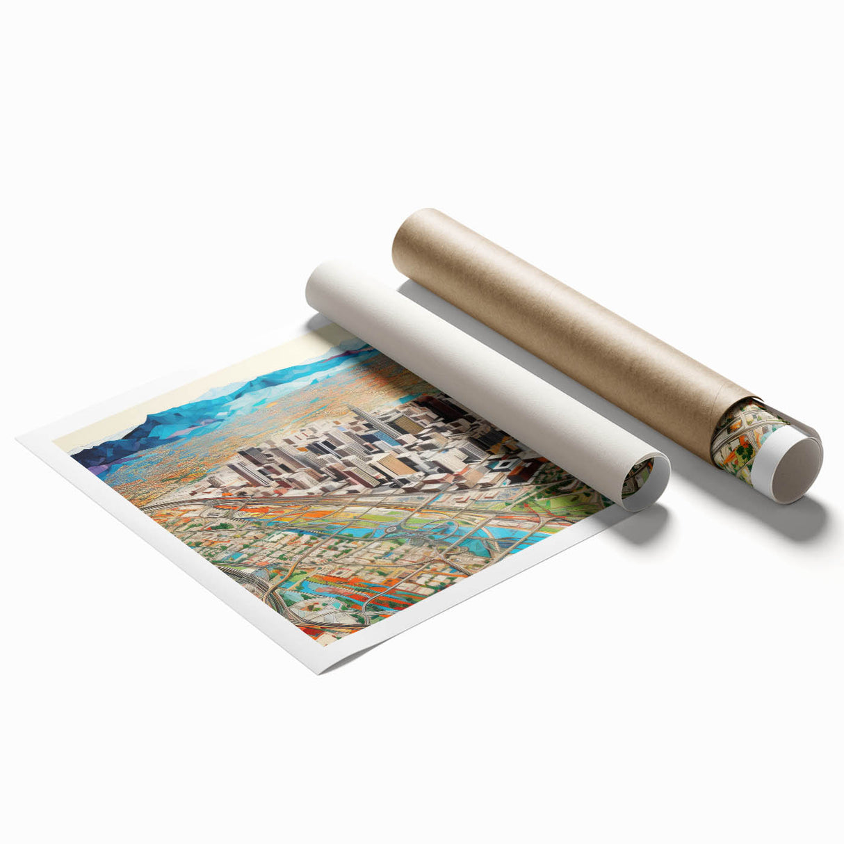 Extra large rolled print of Phoenix valley scenery in muted earth tones, ideal for classy bathroom wall art.