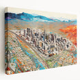Large art print of the Phoenix Valley on stretched canvas showcasing a detailed cityscape in earthy tones.