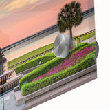 Large abstract wall art of Charleston scenery in pastel shades on acrylic glass, ideal for dining room ambiance.