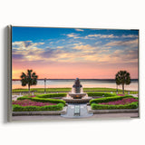 Framed canvas of Charleston landscape with vibrant colors on a black background, ideal for living room decor.