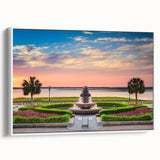 Vintage poster art of Charleston, South Carolina on extra large framed canvas with colorful imagery.