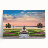 Black and white large art print of Charleston scenery on stretched canvas, ideal for kitchen wall art or bedroom decor.