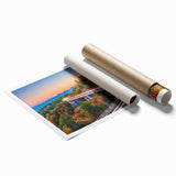 Extra large rolled print of South Carolina scenery featuring muted green and blue floral art.