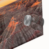 Large abstract depiction of South Dakota Badlands in muted earth tones on acrylic glass, suitable for dining room art.