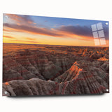 Acrylic print of South Dakota Badlands with muted earth tones, ideal for bedroom or dining room wall art.