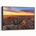 Black and white framed canvas of South Dakota Badlands landscape, ideal for bedroom wall decor.