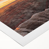 Art deco poster of South Dakota Badlands in muted earth tones on rolled canvas, suitable for dining room wall art.