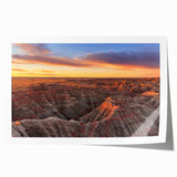 Scenic view of South Dakota Badlands in muted earth tones on rolled canvas, suitable for dining room wall art.